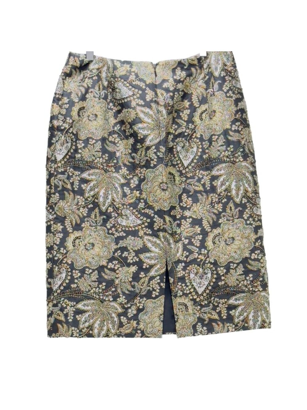 CARMEN MARC VALVO SIGNATURE Womens Skirt Black Gold Sequined Brocade Pencil Sz 8 - Picture 8 of 12